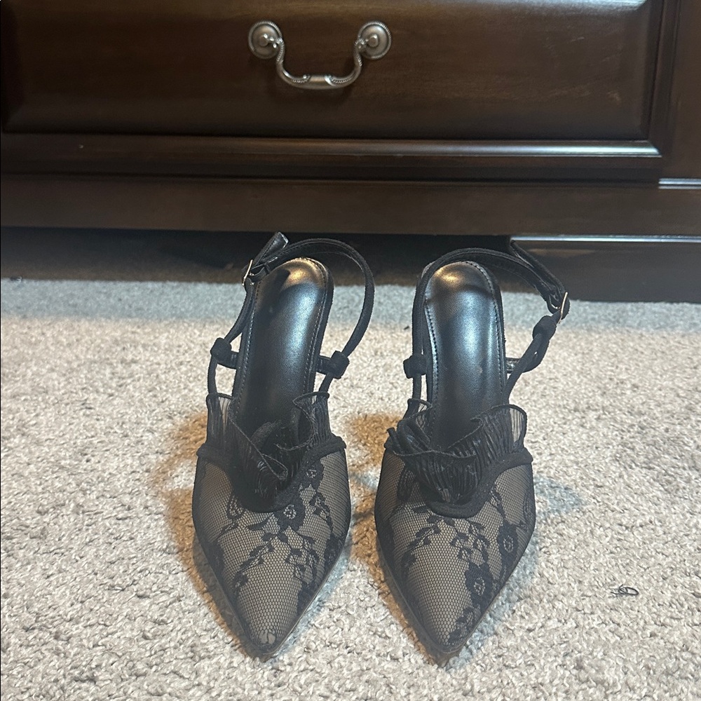 Black Lace Pointed Toe Heels